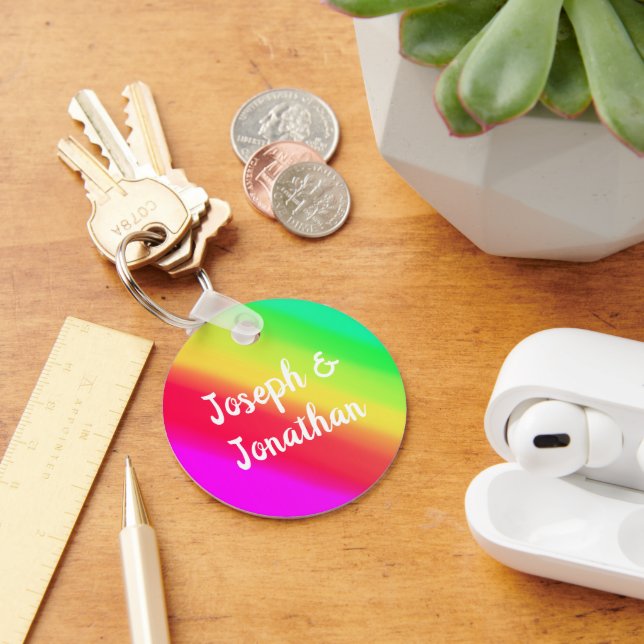 Bright Rainbow Ombre Colour Gradient Custom Names Keychain (Desk)