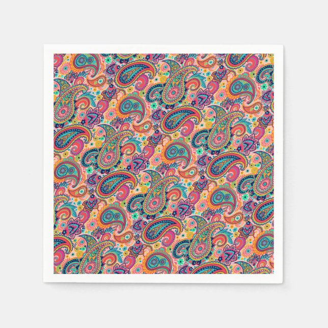 Bright Rainbow Paisley Napkin (Front)
