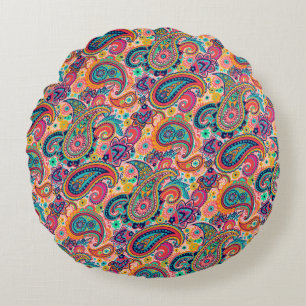 Bright Rainbow Paisley Round Pillow