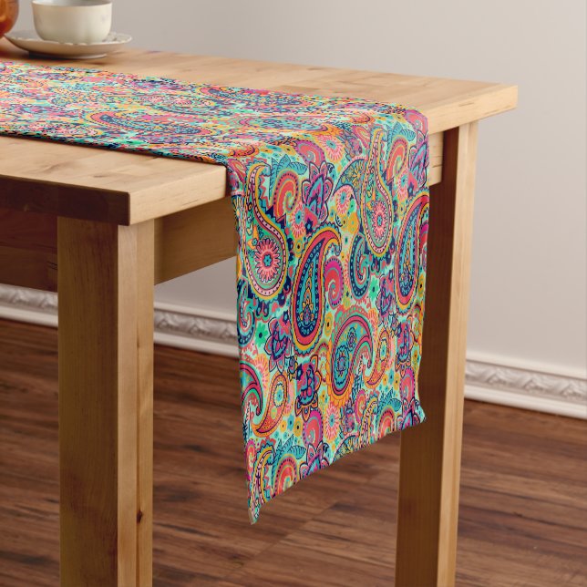Bright Rainbow Paisley Short Table Runner (In Situ)