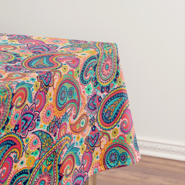 Bright Rainbow Paisley Tablecloth (In Situ)