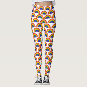 Bright Rainbow Pattern on White LGBTQ Pride Leggings