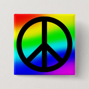 Bright Rainbow Peace Symbol 2 Inch Square Button