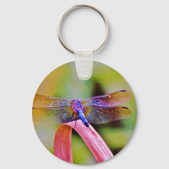 Bright Rainbow Pink Dragonfly Keychain (Front)