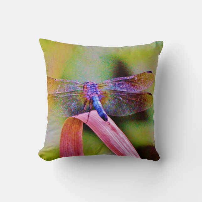 Bright Rainbow Pink Dragonfly Throw Pillow (Front)