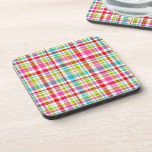 Bright Rainbow Plaid Checkered Pattern Coaster