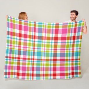 Bright Rainbow Plaid Checkered Pattern Fleece Blanket