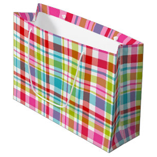 Bright Rainbow Plaid Checkered Pattern Large Gift Bag