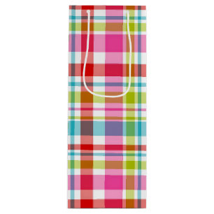 Bright Rainbow Plaid Checkered Pattern Wine Gift Bag