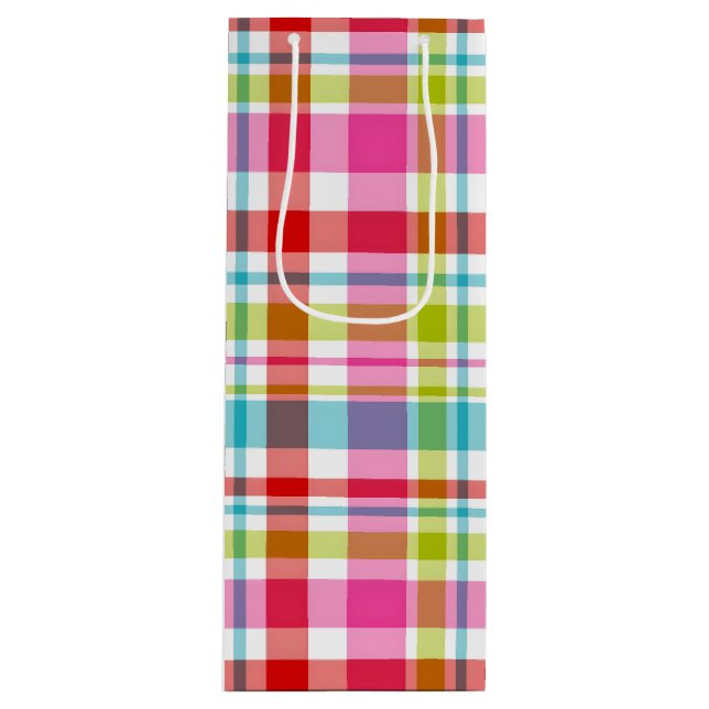 Bright Rainbow Plaid Checkered Pattern Wine Gift Bag (Front)