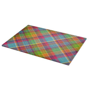 Bright Rainbow Plaid Cutting Board