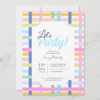 Bright Rainbow Plaid Invite - Colourful Pastel