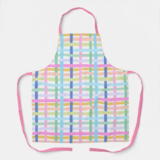 Bright Rainbow Plaid Kitchen Apron - Maximalist (Front)