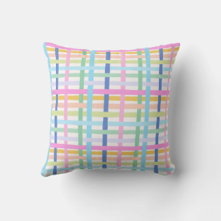Bright Rainbow Plaid - Maximalist Gingham Throw Pillow