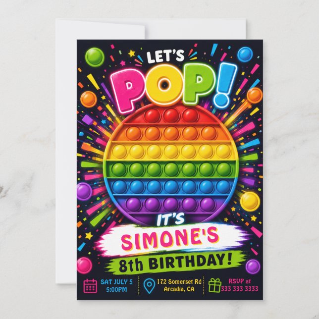 Bright Rainbow Pop It Fun Fidget Toy Birthday Invitation (Front)