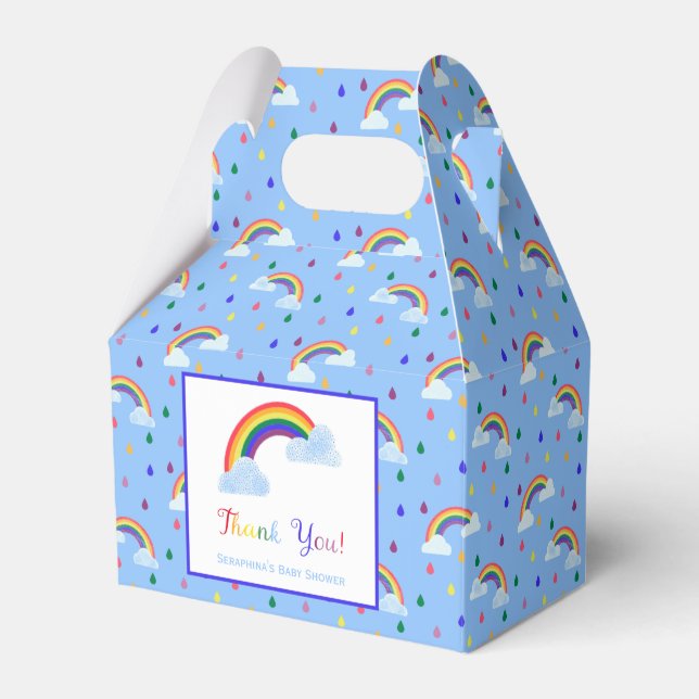 Bright Rainbow Rain Drop Sprinkles Baby Shower Favor Box (Front Side)
