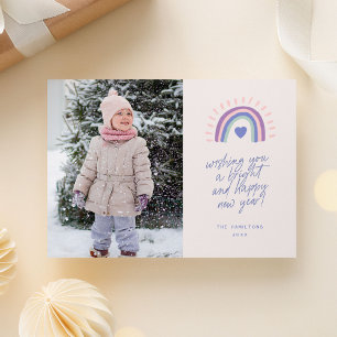 Bright Rainbow Script Happy New Year Photo Holiday Card