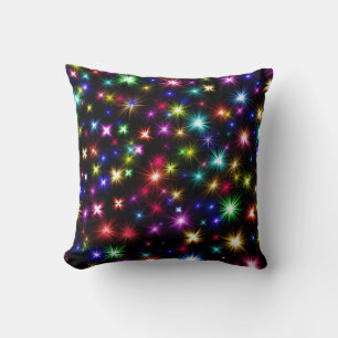 Bright Rainbow Sparkles, Stars & Fireworks Throw Pillow