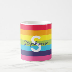 Bright Rainbow Strig Nom initial Mug