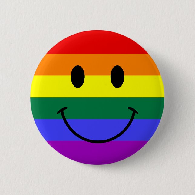 Bright Rainbow Stripe Face 2 Inch Round Button (Front)