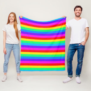 Bright Rainbow Stripe Fleece Blanket