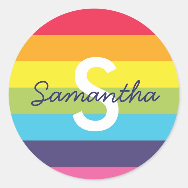 Bright Rainbow Stripe Initial Name Sticker (Front)