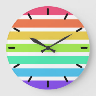 Bright rainbow stripes large clock