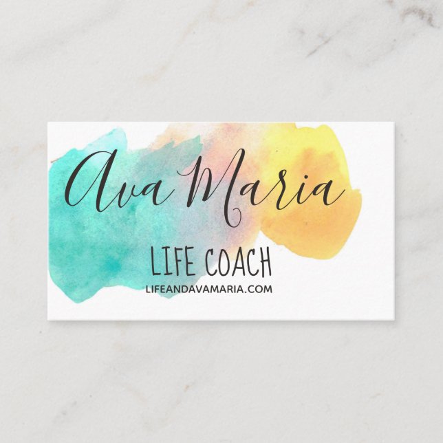 Bright Rainbow watercolor splash business card (Front)