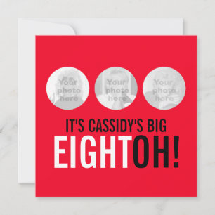 Bright red 80th EIGHTOH! photo invitation d'annive