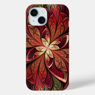 Bright Red Abstract Stained Glass Pattern iPhone 15 Case