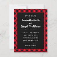 Bright Red and Black Buffalo Plaid Save the Date
