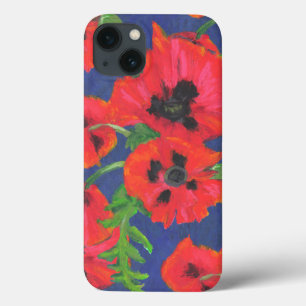 Bright Red and Black Oriental Poppies Pattern iPhone 13 Case