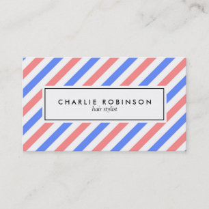 Bright red and blue barber stripe business card
