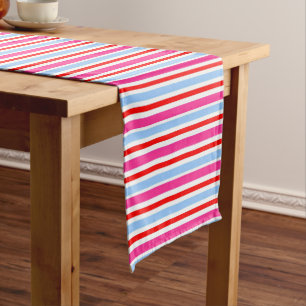 Bright Red and Blue Candy Stripes Short Table Runner