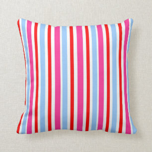 Bright Red and Blue Candy Stripes Throw Pillow