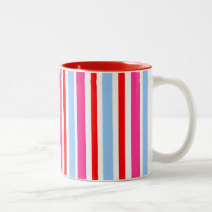 Bright Red and Blue Candy Stripes Two-Tone Coffee Mug