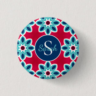 Bright Red and Blue Modern Geometric Personalised 1 Inch Round Button