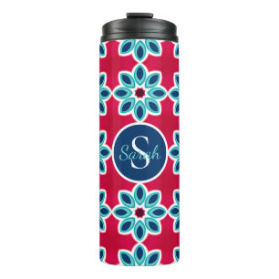 Bright Red and Blue Modern Geometric Personalised Thermal Tumbler