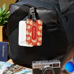 Bright Red and Cream Chrysanthemum Luggage Tag