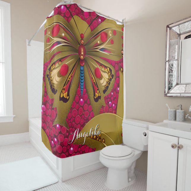 Bright Red and Gold Butterfly Personalized Name (In Situ)