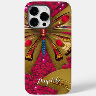 Bright Red and Gold Butterfly Personalized Name Case-Mate iPhone 14 Pro Max Case