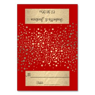 Bright Red and Gold Confetti Dots - Wedding Table Number