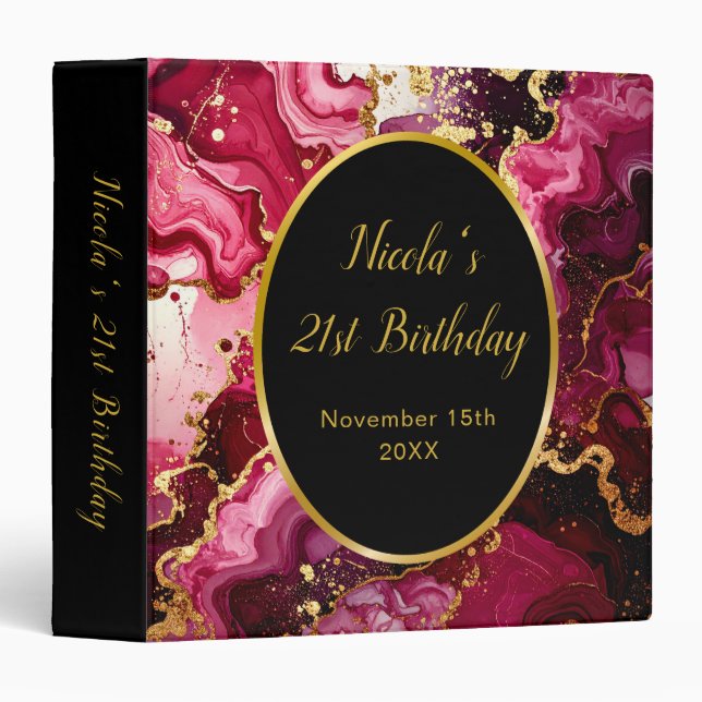 Bright Red and Gold Marble Agate Birthday Party Binder (Front/Spine)