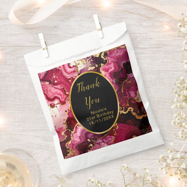 Bright Red and Gold Marble Agate Birthday Party Favour Bag (Clipped)