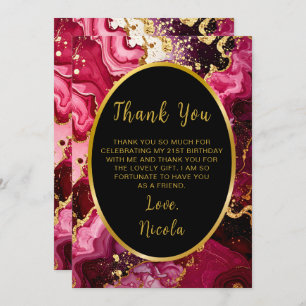 Bright Red and Gold Marble Agate Birthday Party Thank You Card