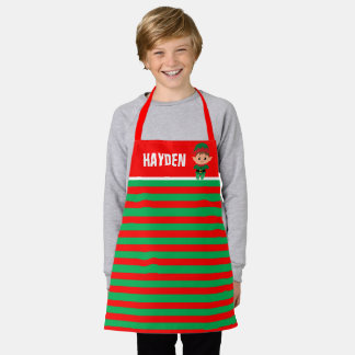 Bright Red and Green Elf Striped Personalised Apron
