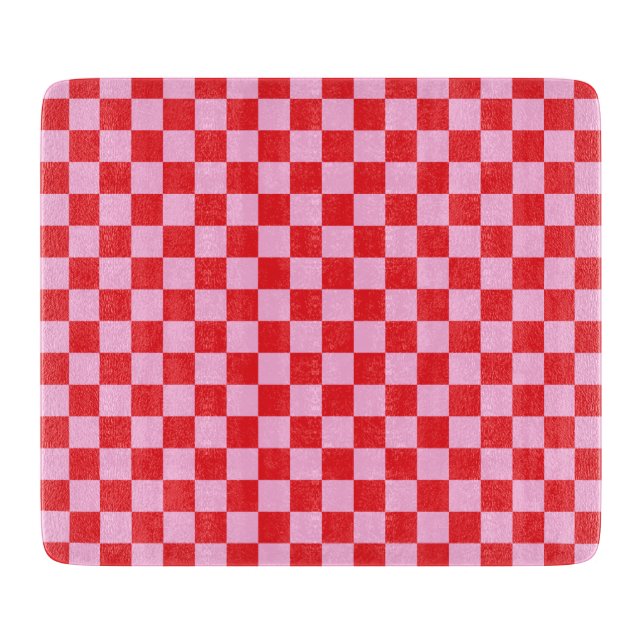 Bright Red and Light Pink Checkered Cutting Board (Front)