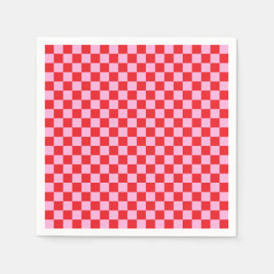 Bright Red and Light Pink Checkered Napkin