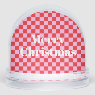 Bright Red and Light Pink Checkered Snowglobe