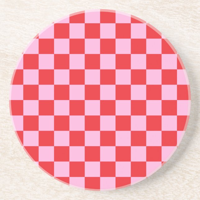 Bright Red and Light Pink Chequered Coaster (Front)